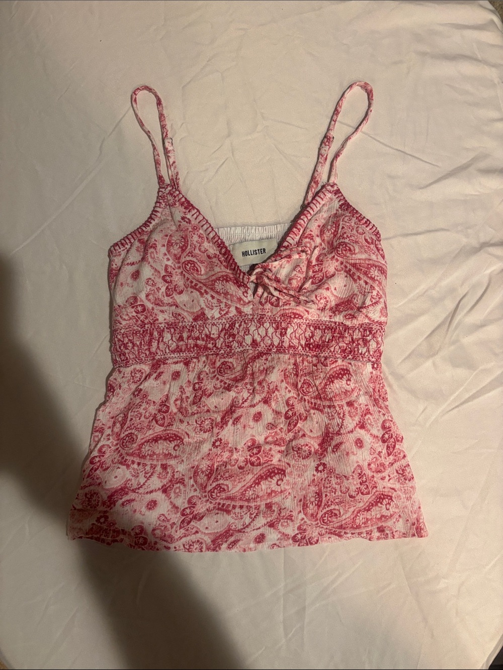 Hollister Pink Paisley Smocked Spaghetti-Strap Cami